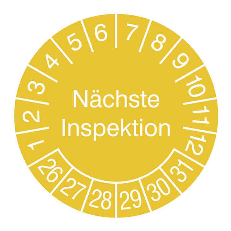 Prüfplakette - Nächste Inspektion - in Jahresfarbe - Dokumentenfolie