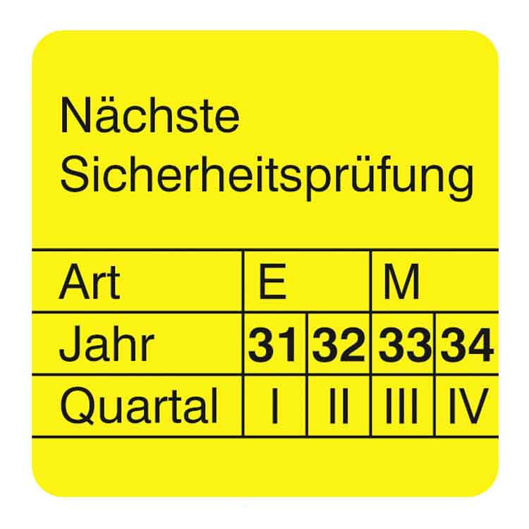 Prüfplakette - Nächste Sicherheitsprüfung - Dokumentenfolie - Gelb/Schwarz