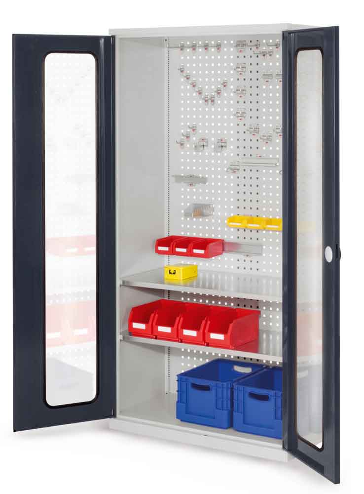 RasterPlan® - Werkzeugschrank - mit Sichtfenstertüren - Tiefe 500 mm - 2 Fachböden