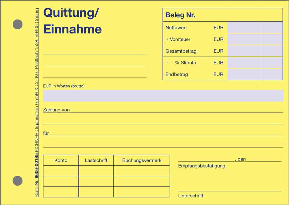 Qittungsblock - Format DIN A6 - Einnahme / Ausgabe