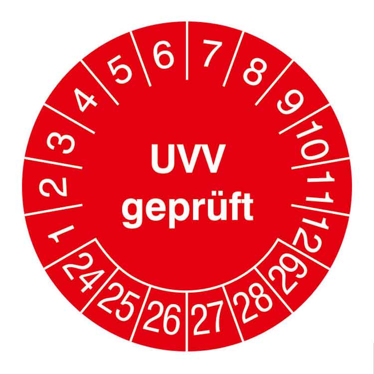 Prüfplakette - UVV geprüft - in Jahresfarbe - Dokumentenfolie