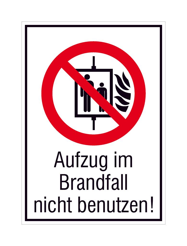 Verbots-Kombischild - Aufzug im Brandfall nicht benutzen