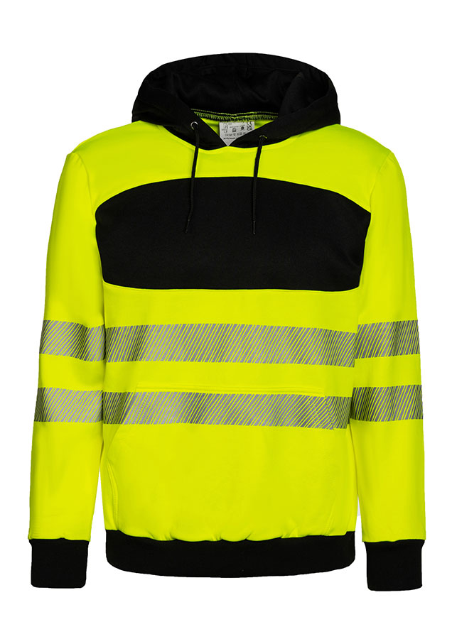 Korntex® - EOS - Hi-Vis Hoodie mit schwarzer Brustpartie - Signal-Gelb/Schwarz - 3XL