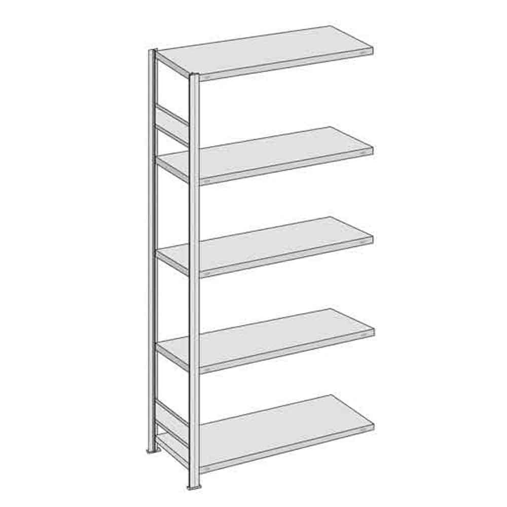 BERT-Standardregal - Anbaufeld - B 1005 x H 2000 mm - 4 Tiefen 300, 400, 500 und 600 mm - 5 Lagerebenen - 150 kg