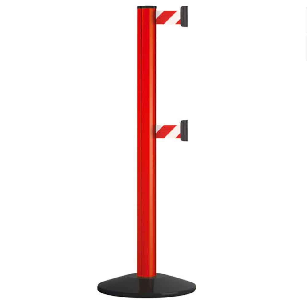 Mobiler Gurt-Absperrpfosten - Safety Double Belt - Aluminium - zwei Farben