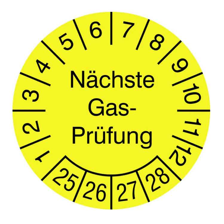 Prüfplakette - Nächste Gasprüfung - Dokumentenfolie - Gelb/Schwarz