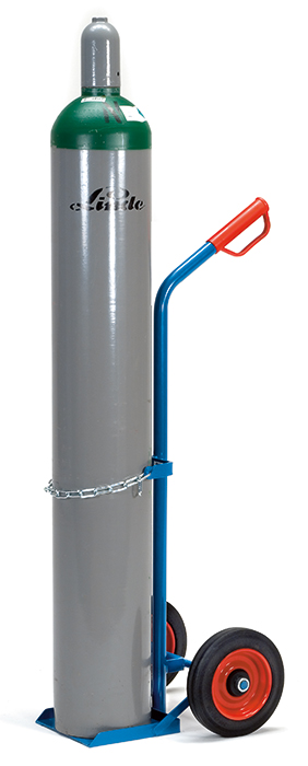 Stahlflaschenkarre mit Kettensicherung - für 1 x 20-50 Liter/kg Flasche - Vollgummi- oder Luft-Bereifung