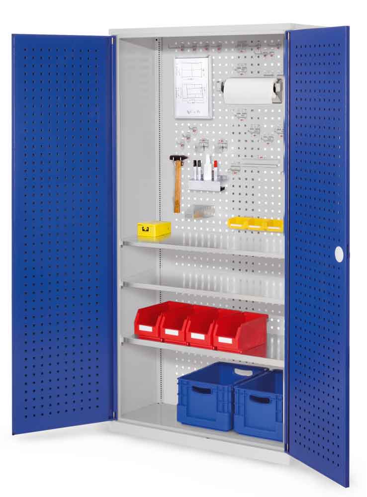 RasterPlan® - Werkzeugschrank - mit Lochplattentüren - Tiefe 410 mm - 3 Fachböden