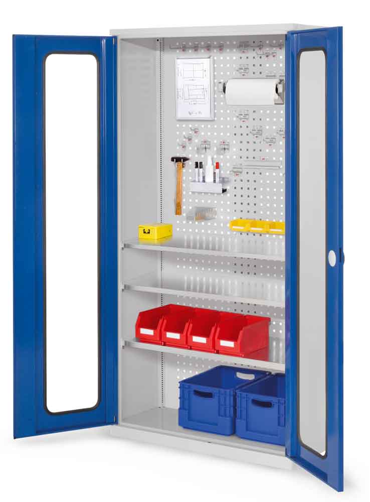 RasterPlan® - Werkzeugschrank - mit Sichtfenstertüren - Tiefe 410 mm - 3 Fachböden