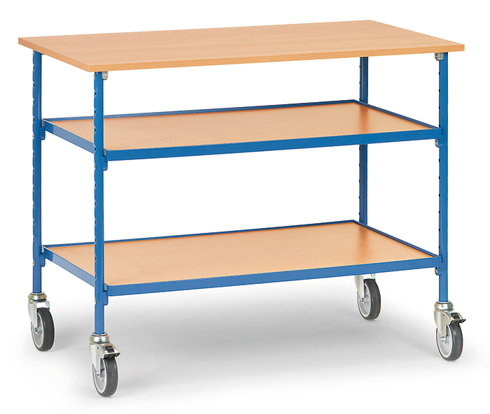 5862-935ec3 Rolltisch mit Sandwich-Tischplatte und 2 Ablageböden - Tragkraft 150 kg