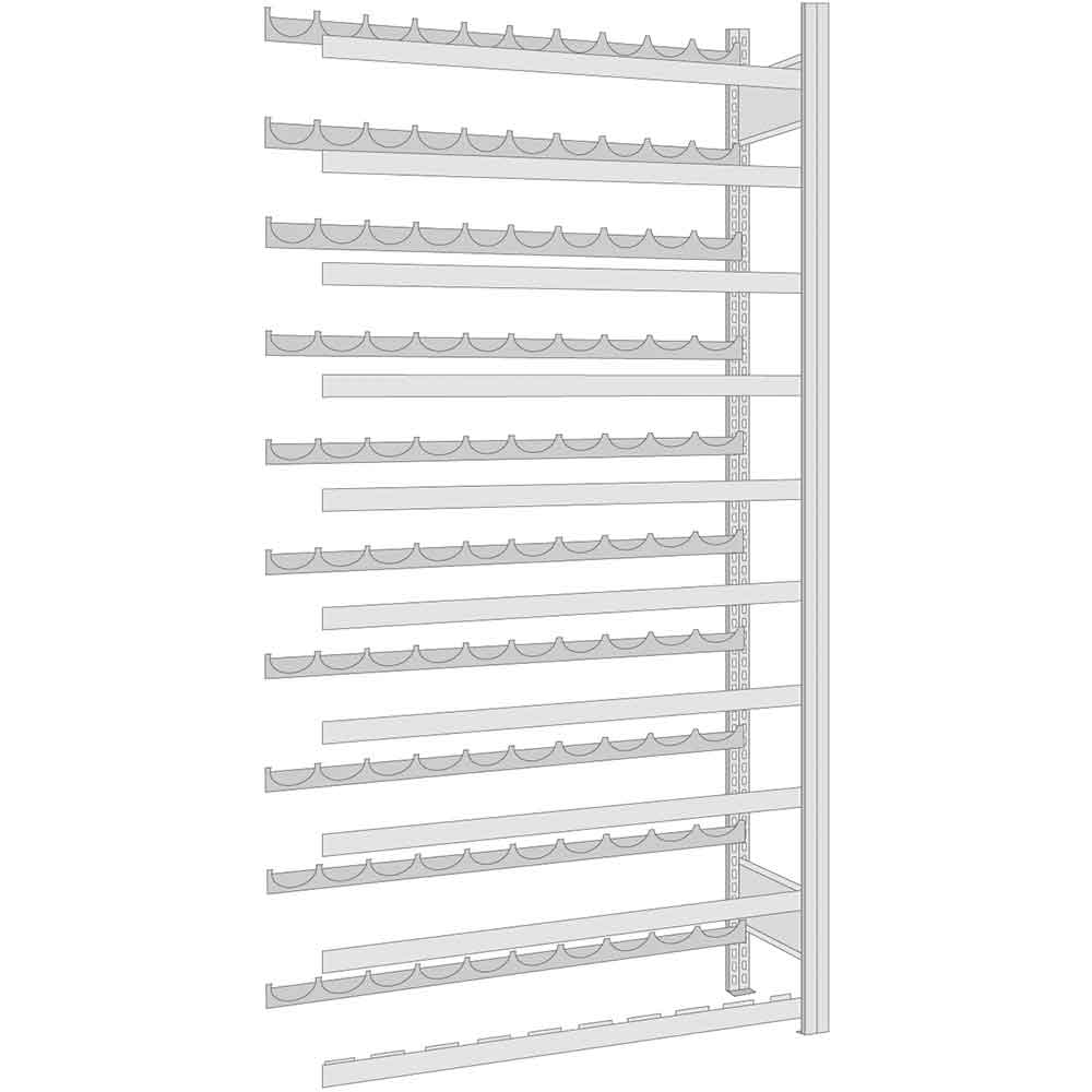 BERT-Flaschenregal - Anbaufeld - H 2000 x B 1005 x T 300 mm - 10 Lagerebenen - Fachlast 35 kg