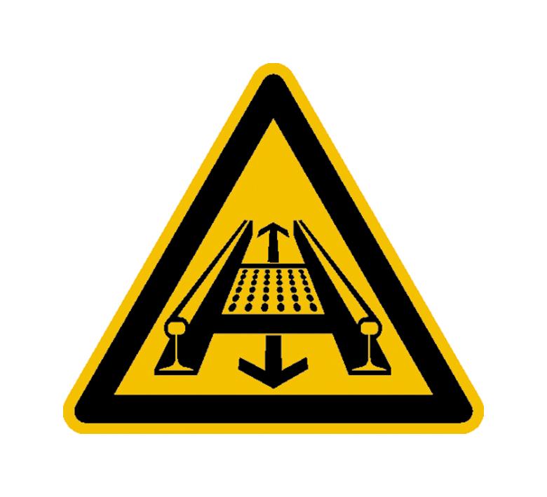Warnschild - Warnung vor Gefahren durch eine Förderanlage im Gleis