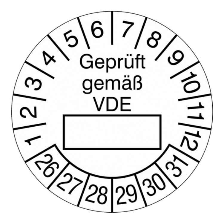 Prüfplakette Geprüft gemäß VDE - in Weiss