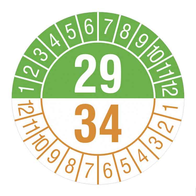 Prüfplakette - Jahresplakette mit Prüfzeitraum 1 bis 5 Jahre - Dokumentenfolie