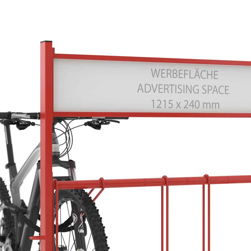 Werbefahrradständer SECURITY STATION - große Werbefläche - 6 Einstellplätze zweiseitig Werbefahrradständer SECURITY STATION - große Werbefläche - 6 Einstellplätze zweiseitig