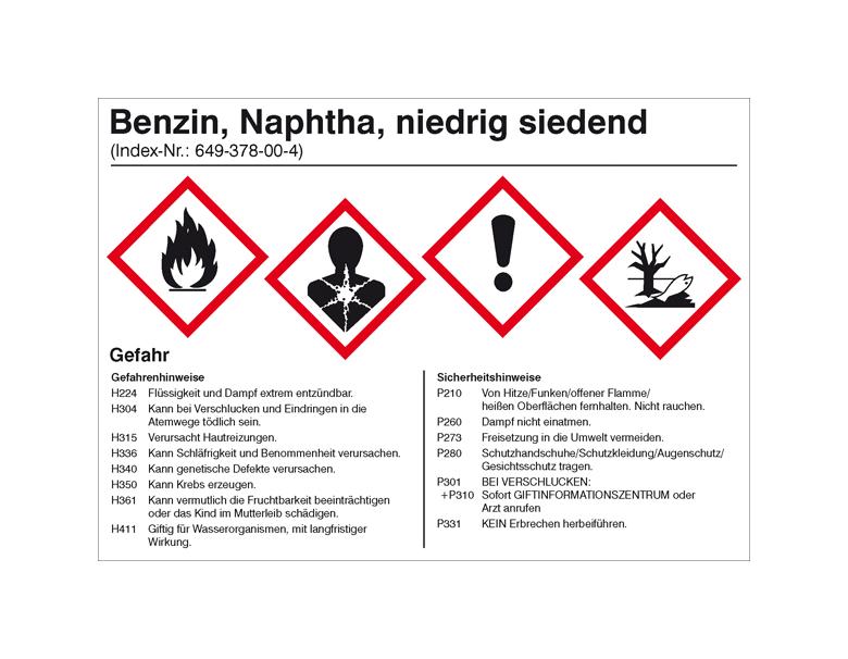 Gefahrstoffetikett Benzin - Naphtha niedrig siedend
