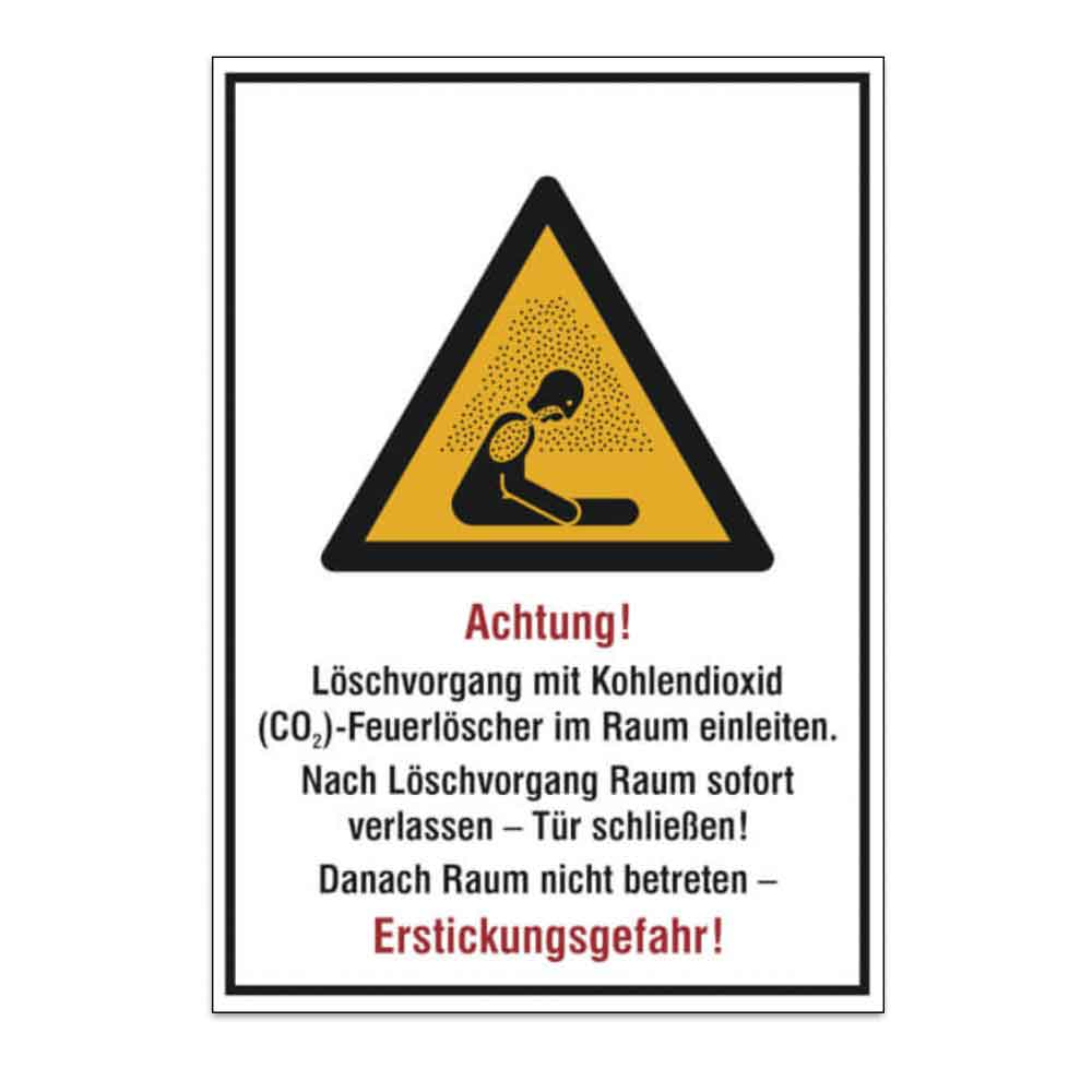 Warn-Kombischild - Achtung! Löschvorgang mit Kohlendioxid ... (Raum) Warn-Kombischild - Achtung! Löschvorgang mit Kohlendioxid ... (Raum)