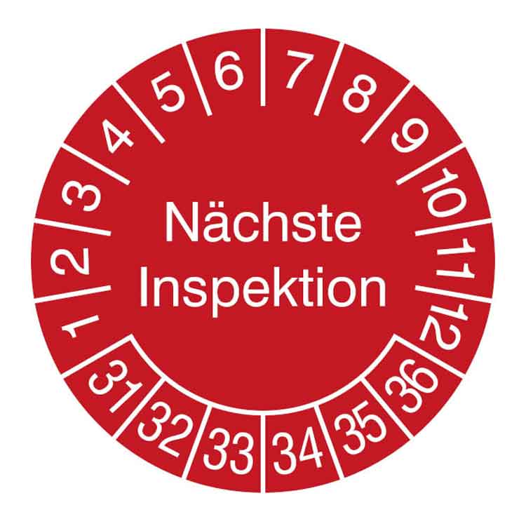 Prüfplakette - Nächste Inspektion - in Jahresfarbe - Dokumentenfolie