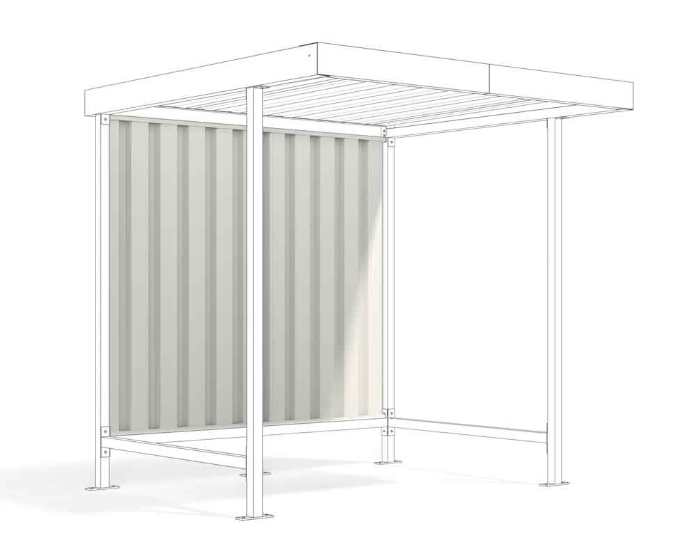Materialüberdachung - Rückwand Leipzig - L10 / L16 - RAL 9002 Grauweiss Materialüberdachung - Rückwand Leipzig - L10 / L16 - RAL 9002 Grauweiss