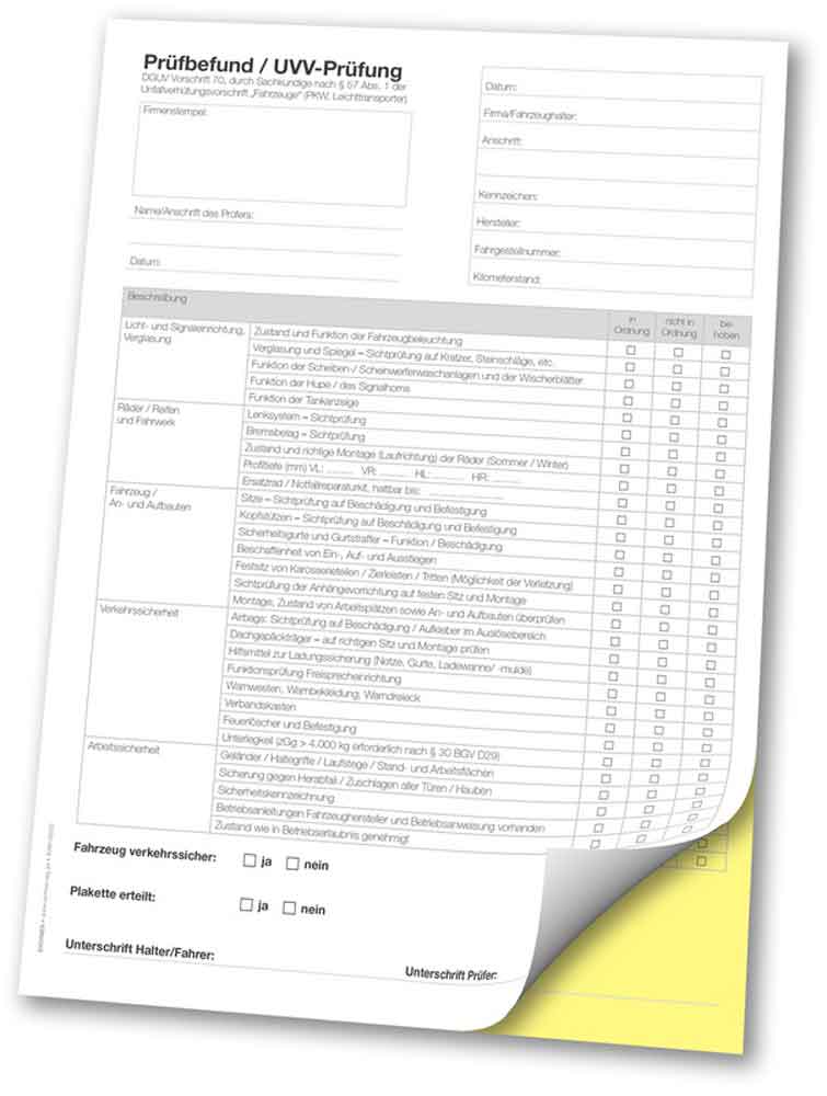 Prüfbefund / UVV-Prüfung DGUV - Vorschrift 70 - DIN A4