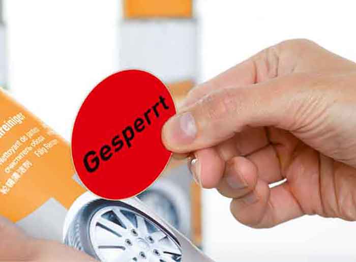 Artikel mit Aufkleber gesperrt