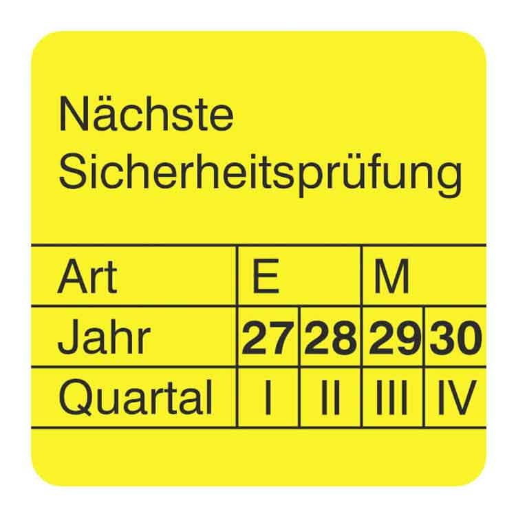 Prüfplakette - Nächste Sicherheitsprüfung - Dokumentenfolie - Gelb/Schwarz