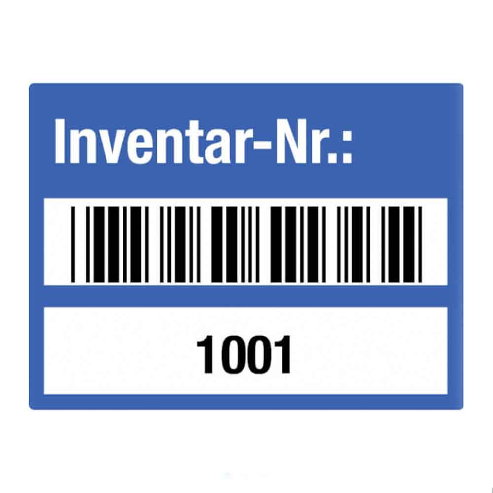 Inventar-Etikett - Inventar-Nr.: - mit Barcode und fortlaufend nummeriert 1001-2000 - VOID-Folie auf Rolle