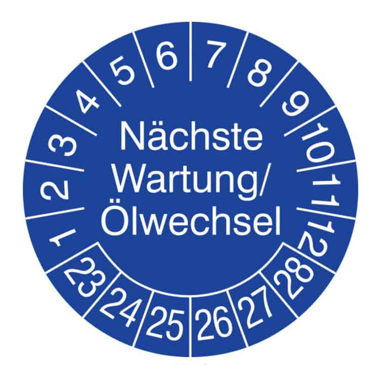 Prüfplakette - Nächste Wartung/Ölwechsel - in Jahresfarbe - Dokumentenfolie