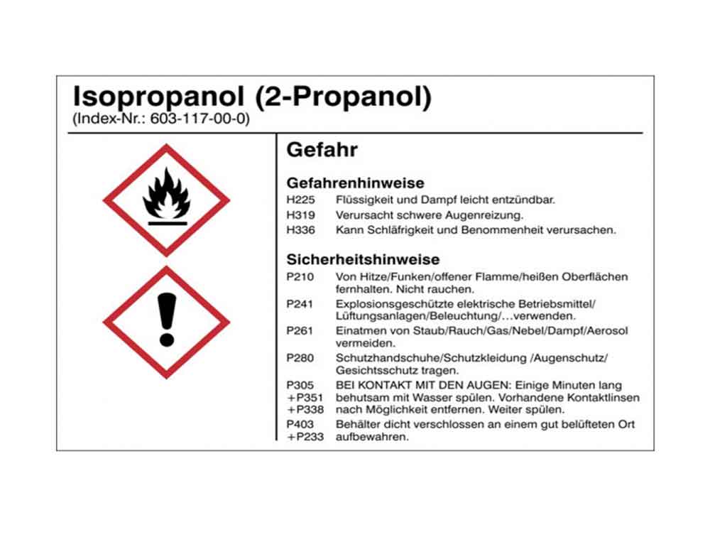 Gefahrstoffetikett - Isopropanol (2-Propanol) - für Behälter mit einem Fassungsvermögen bis 3 Liter