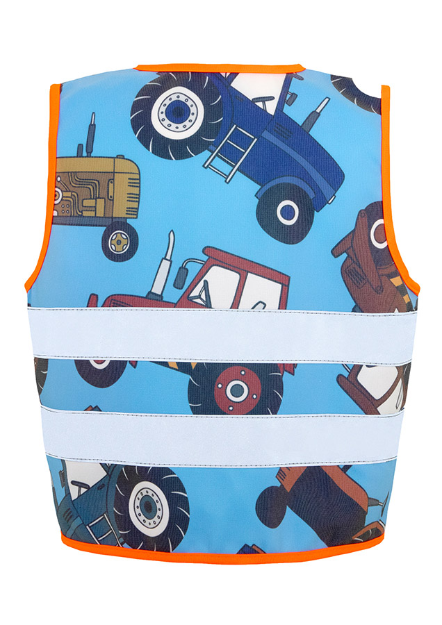 Korntex® Kinder Warnweste Action „Working Heroes“ - CO2 Neutral - Blau/Traktor - XS