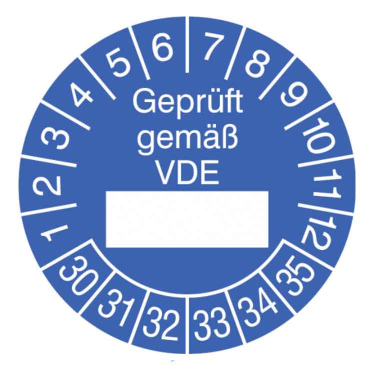 Prüfplakette Geprüft gemäß VDE - in Jahresfarbe