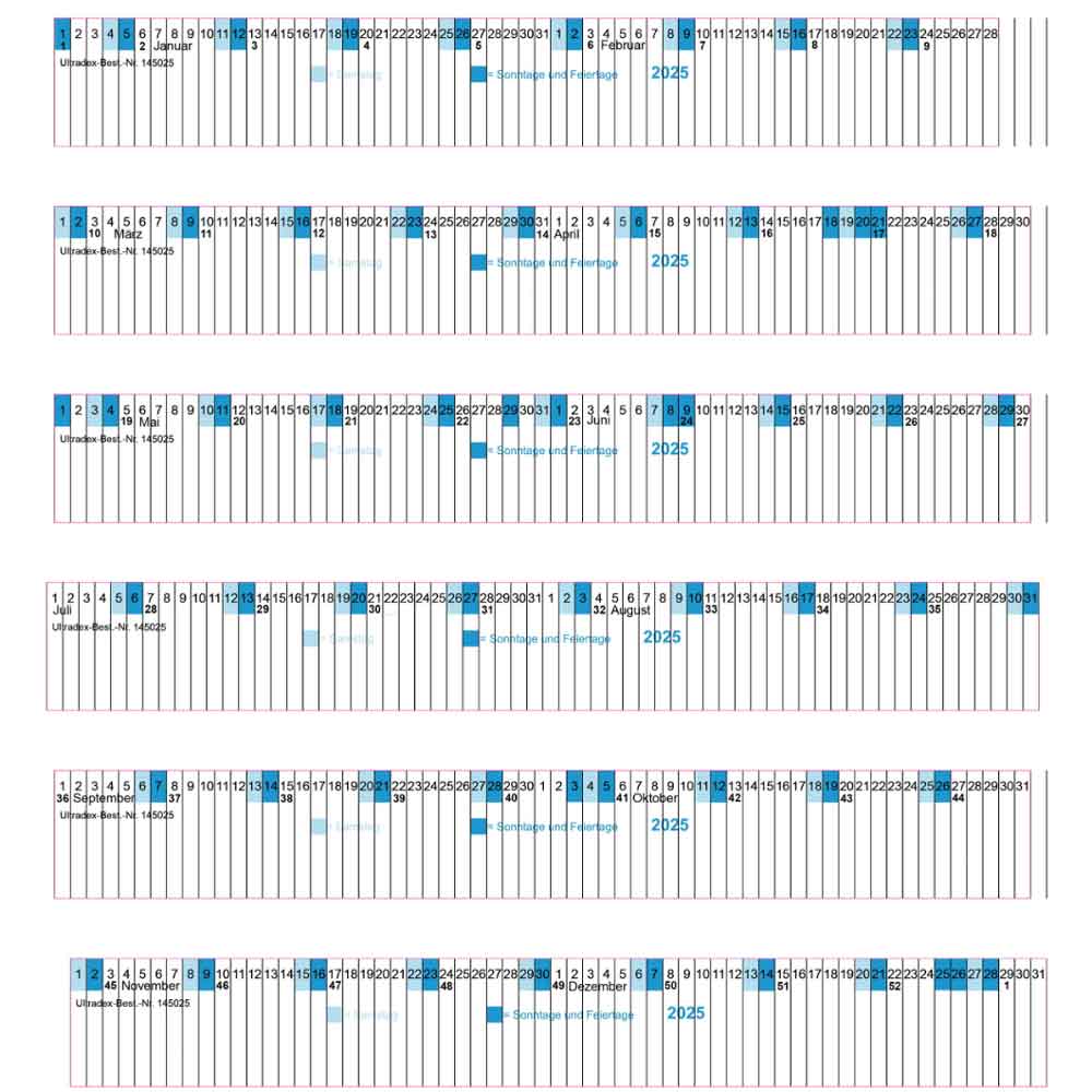 Skalenstreifen - kalendergerecht für 1 Jahr - für Planrecord-Stecktafel - 5 Ausführungen