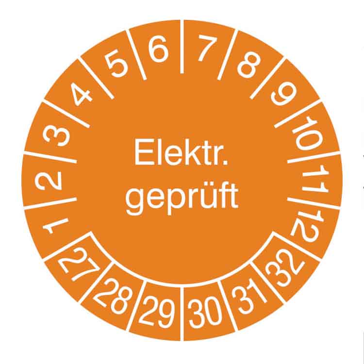 Prüfplakette Elektrisch Geprüft - in Jahresfarbe - Dokumentenfolie