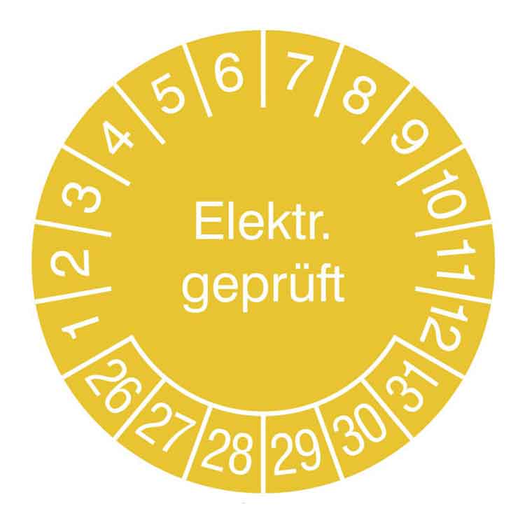 Prüfplakette Elektrisch Geprüft - in Jahresfarbe - Dokumentenfolie