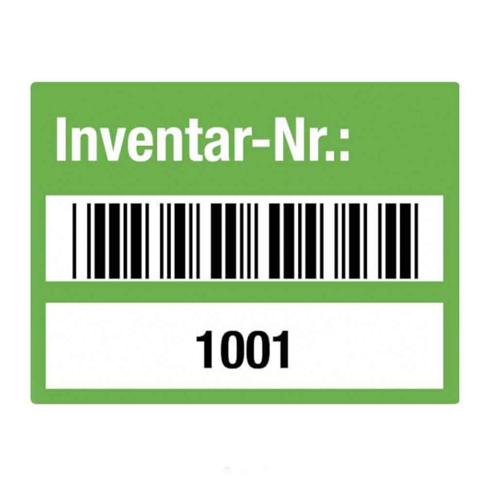 Inventar-Etikett - Inventar-Nr.: - mit Barcode und fortlaufend nummeriert 1001-2000 - VOID-Folie auf Rolle