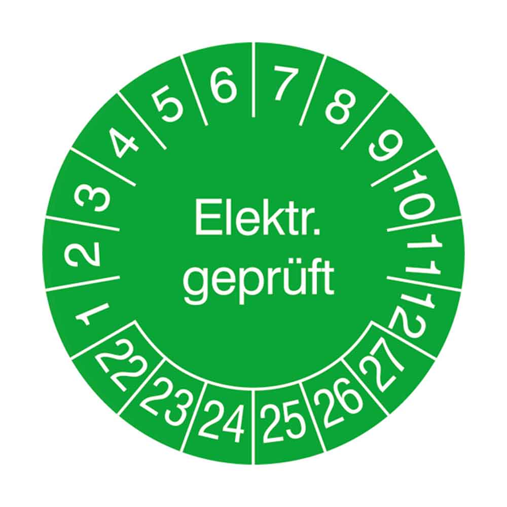 Prüfplakette auf Rolle - Elektr. Geprüft