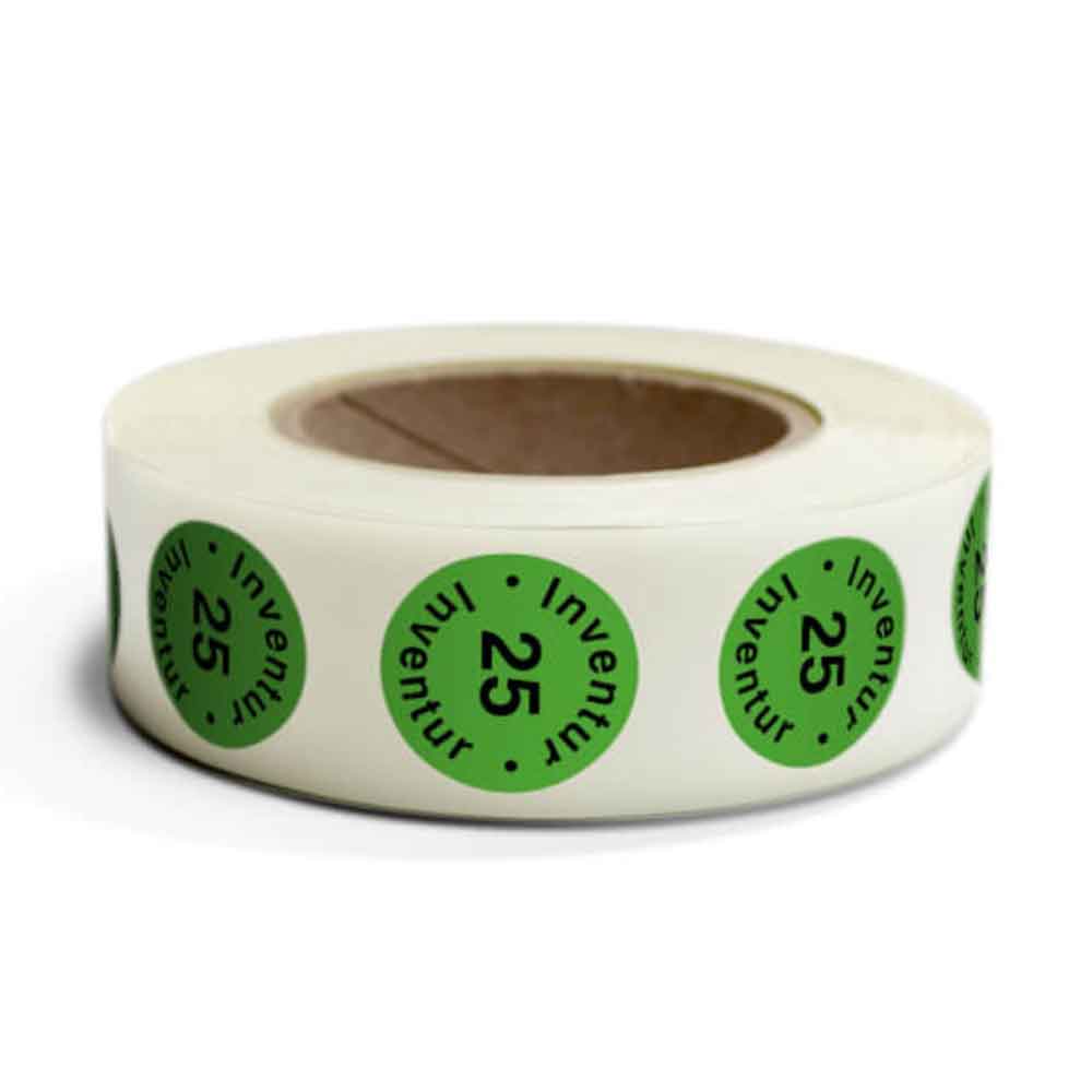 Inventur-Etiketten - Inventur / Jahreszahl - selbstklebend und rund - auf der Rolle - 4 Farben