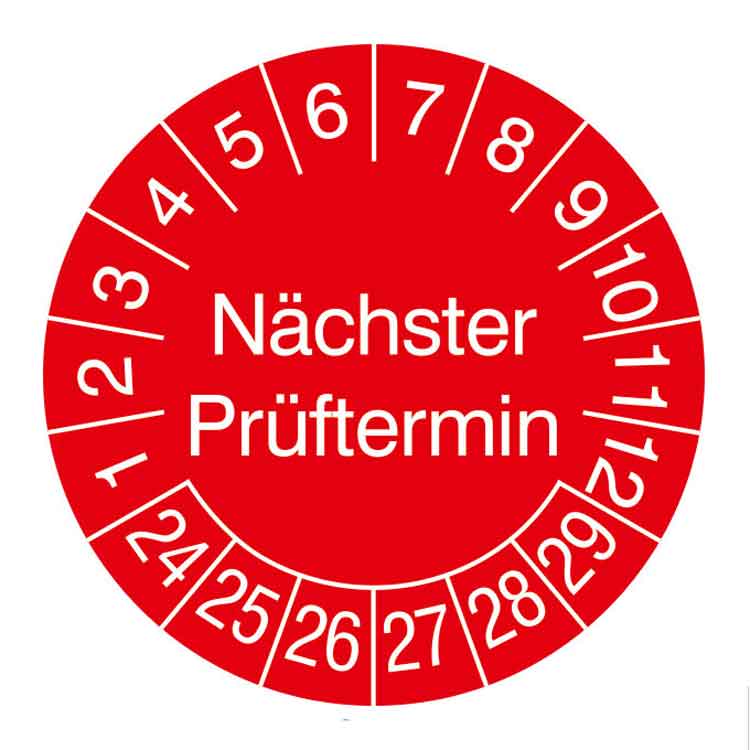Prüfplakette - Nächster Prüftermin - in Jahresfarbe - Dokumentenfolie