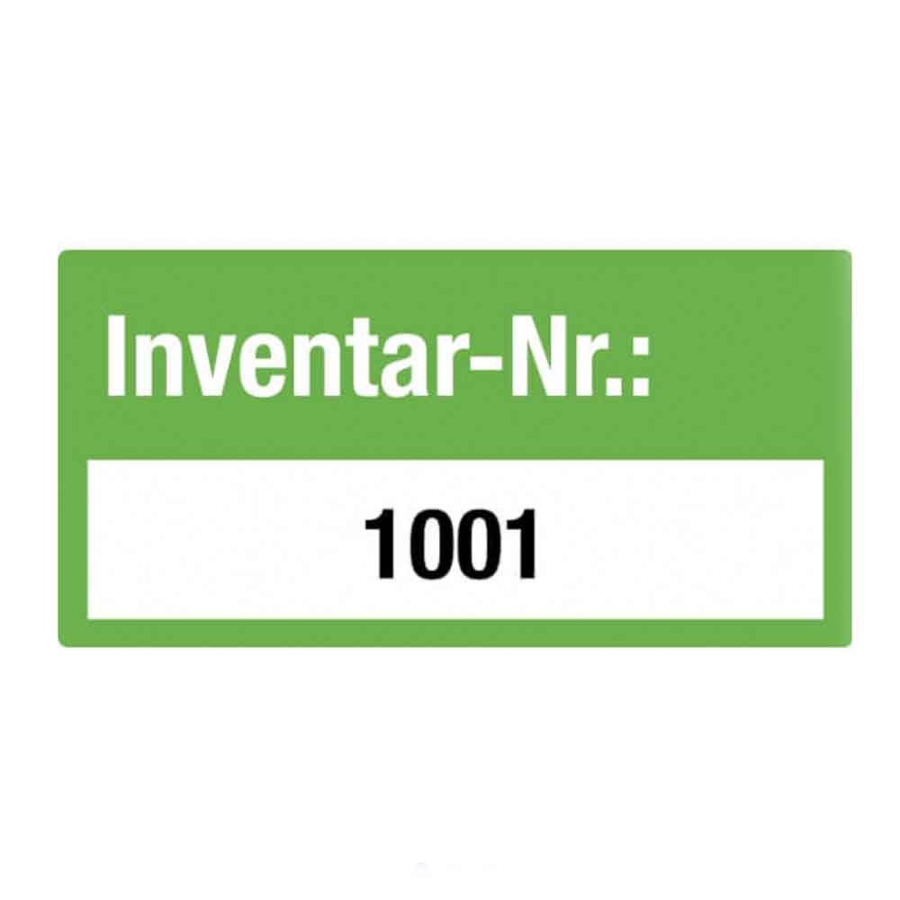 Inventar-Etikett - Inventar-Nr.: - fortlaufend nummeriert - Dokumentenfolie auf Rolle