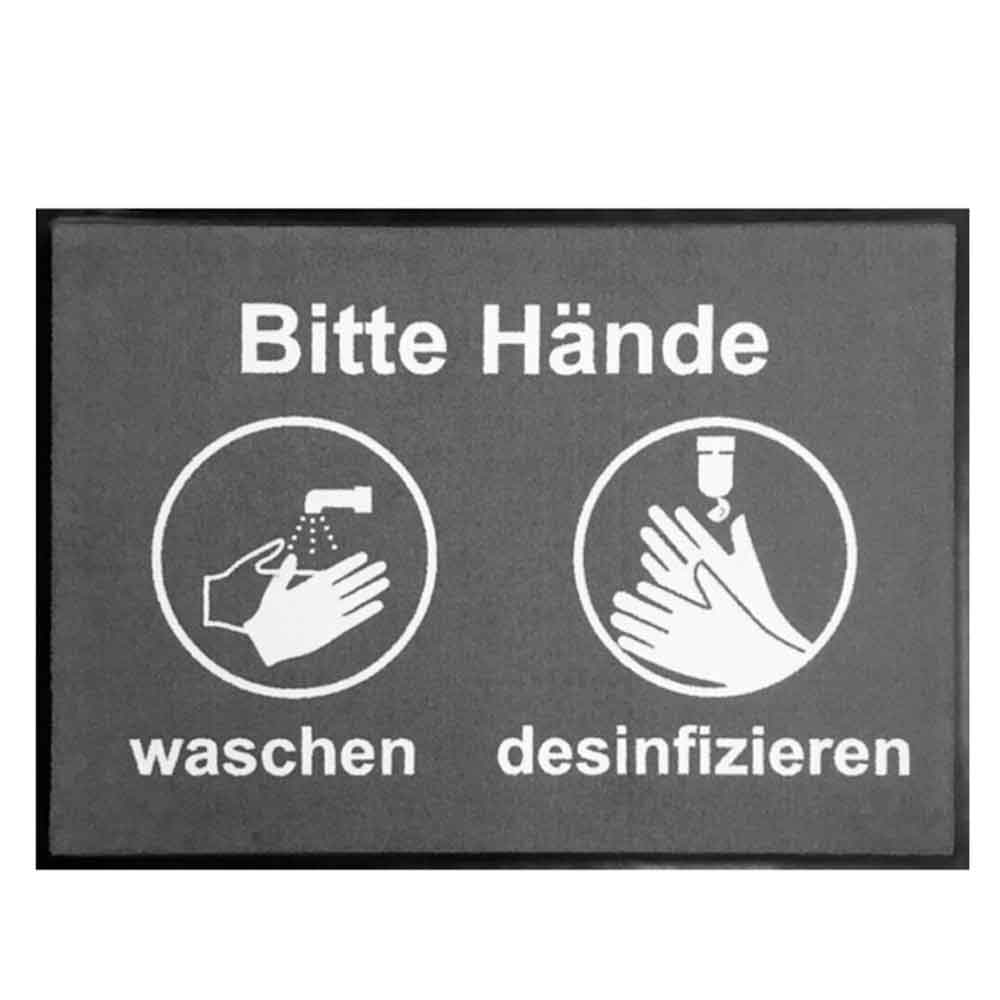 Schmutzfangmatte - "Bitte Hände waschen und desinfizieren" - Querformat