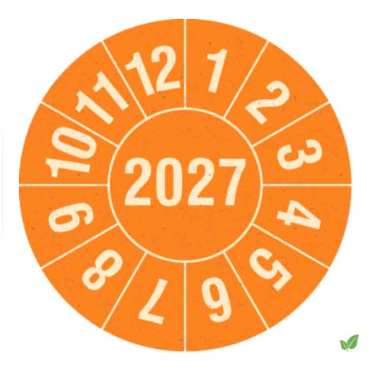 Prüfplakette aus Graspapier- Jahresplakette mit 4-stelliger Jahreszahl in Jahresfarbe