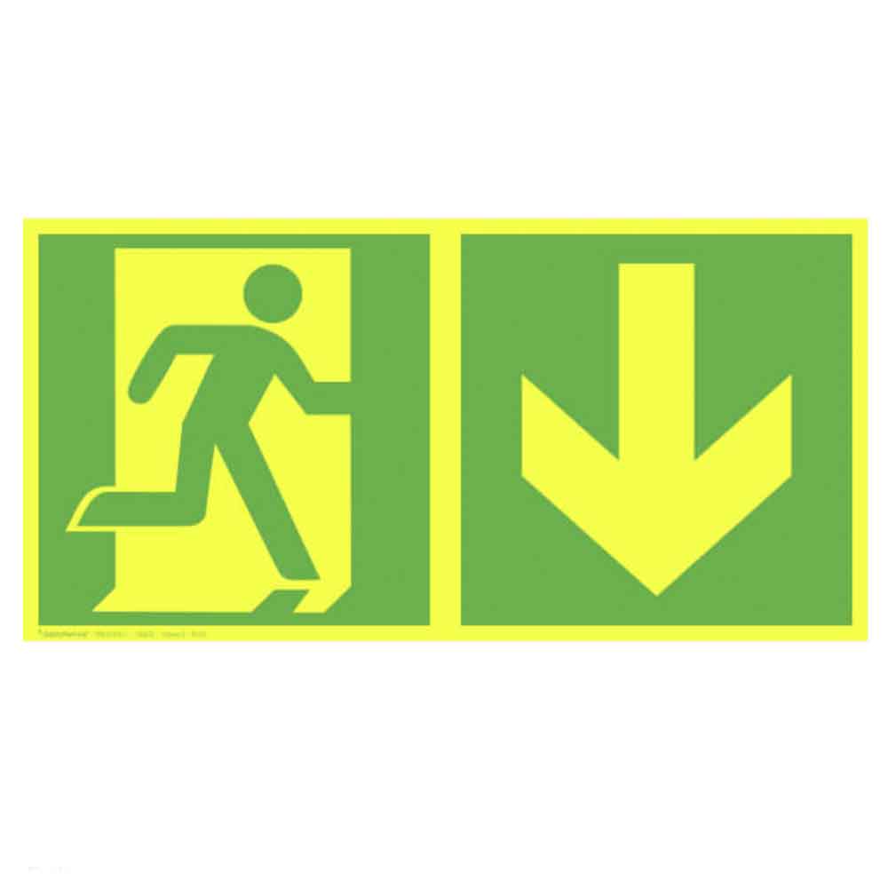 Fluchtwegschild PLUS - Notausgang rechts mit Zusatzzeichen: Richtungsangabe abwärts Fluchtwegschild PLUS - Notausgang rechts mit Zusatzzeichen: Richtungsangabe abwärts