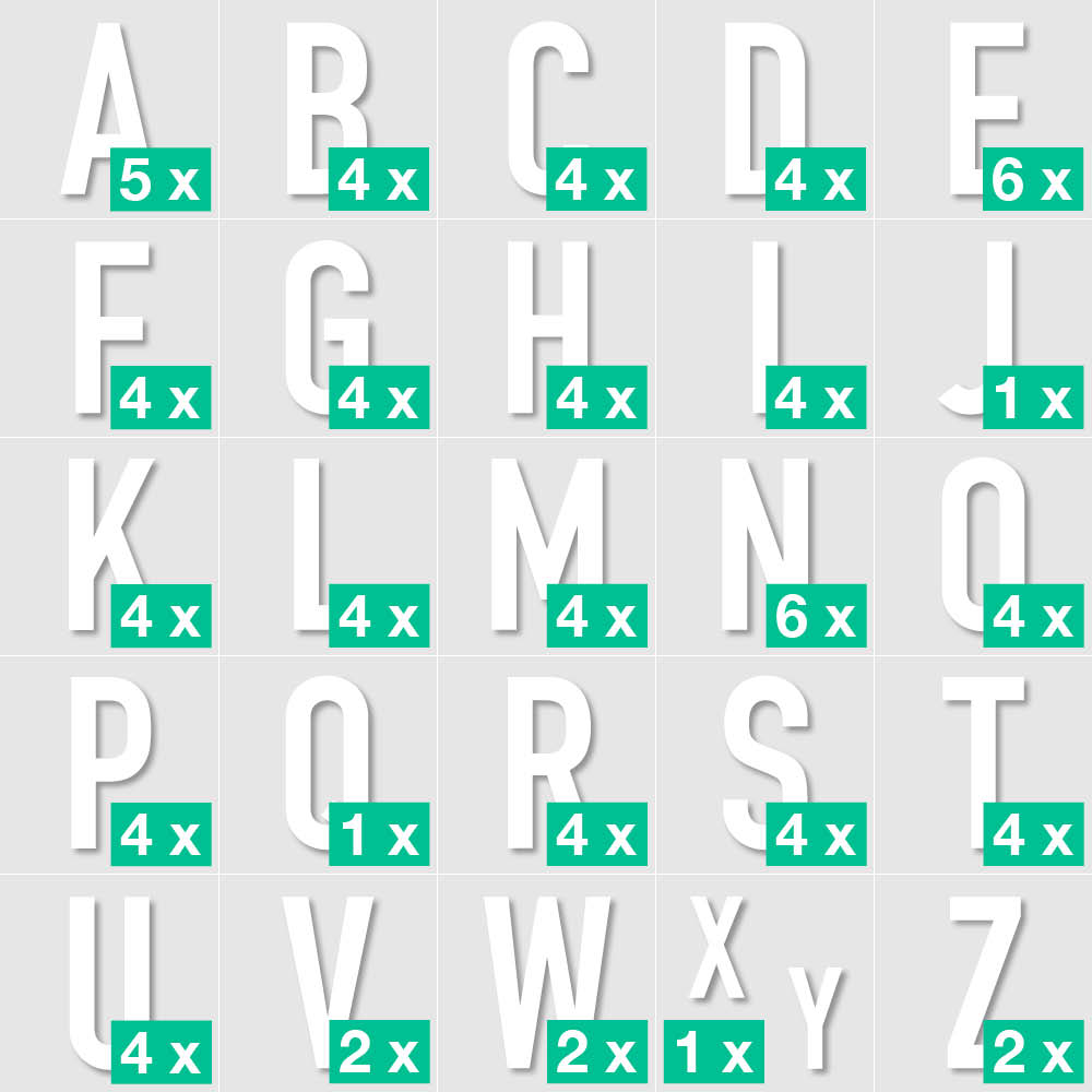 Sortiment Großbuchstaben A-Z - Block Schmal - Folie - Höhe 20-100 mm - 3 Farben