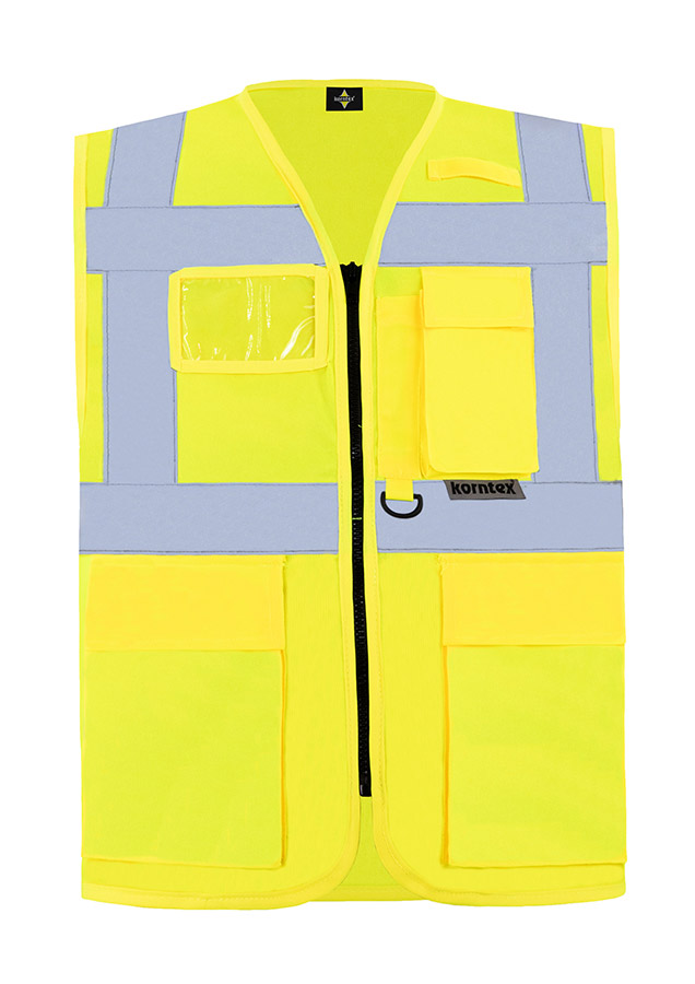 Korntex® Warnweste „Berlin“ - Multifunktional mit Taschen - Waldgrün/Signal-Gelb - XXL