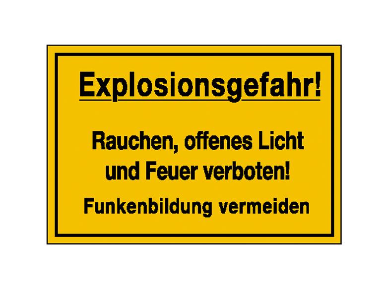 Hinweisschild - Betriebskennzeichnung - Explosionsgefahr! Rauchen, offenes Licht und Feuer ...