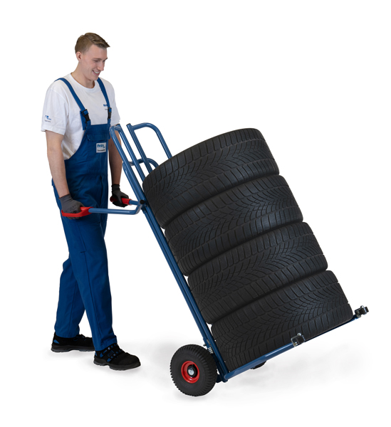 Reifenkarre mit Vollgummi- oder Luft-Bereifung - für größere Räder und Reifen - Anlaufrollen