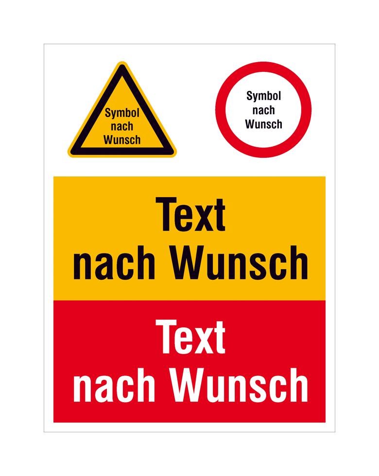 Warn-Verbots-Gebots-Kombischild - mit max. 2 Sicherheitszeichen + 2 Texten :
