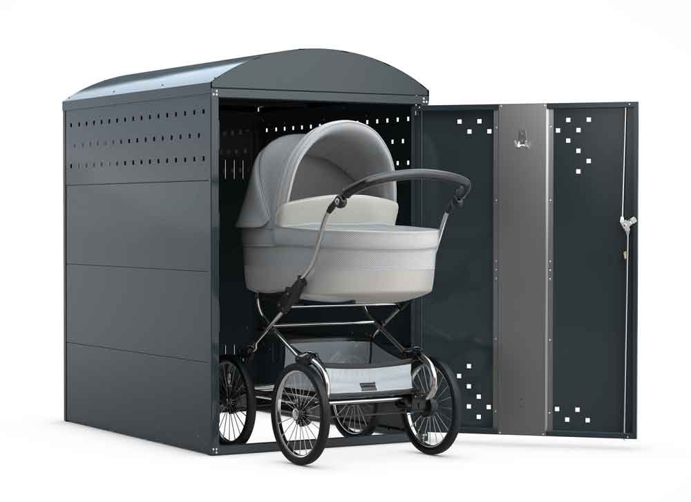 Kinderwagenbox B - Stahlblechkonstruktion mit Giebeldach Kinderwagenbox B - Stahlblechkonstruktion mit Giebeldach