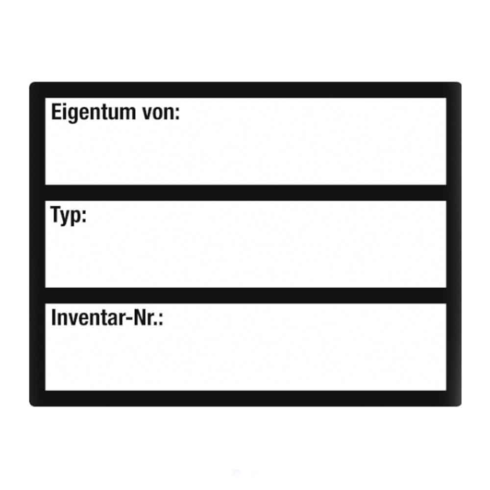 Inventar-Etikett - Eigentum von: / Typ: / Inventar-Nr.: - VOID-Folie auf Bogen - mit 3 Beschriftungsfeldern