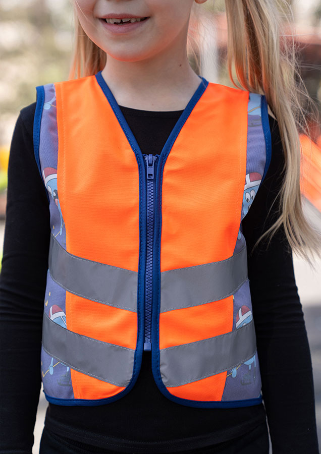 Korntex® Kinder Warnweste Action „Working Heroes“ - CO2 Neutral - Blau/Traktor - XS